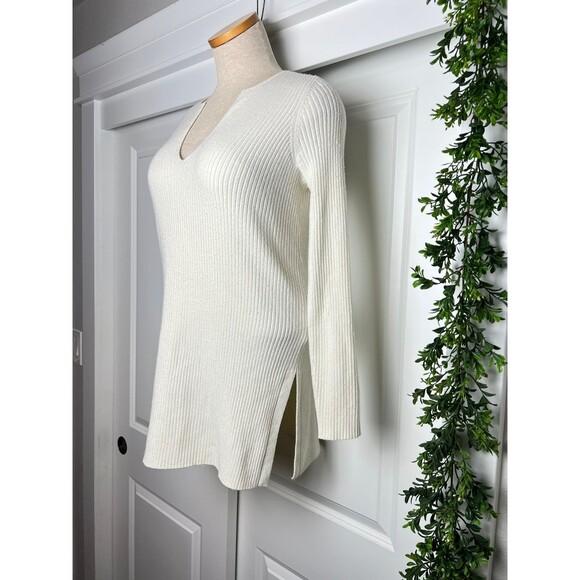 Anthropologie Ett twa Amrita Cream Merino Wool Ribbed Vneck Tunic Sweater size m - Picture 4 of 8